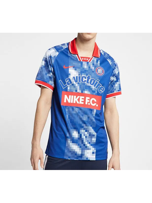Футболка football series lapel sport casual short sleeved polo shirt men's blue Nike — изображение 3 из 4, синий