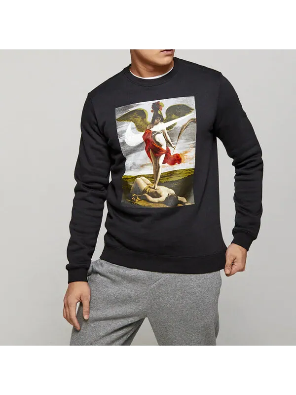 Толстовка men's retro pattern round neck black Nike — изображение 2 из 2, черный