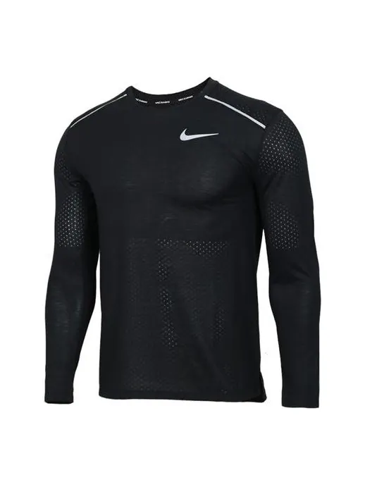 Футболка rise 365 breathable mesh long sleeves running black Nike — изображение 1 из 2, черный