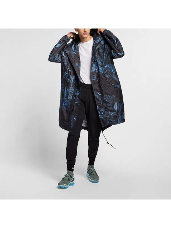 Куртка Nike Nsw Parka Aop Woven Printing mid-length hooded Jacket Blue Black Blueblack — изображение 4 из 4, сине-черный