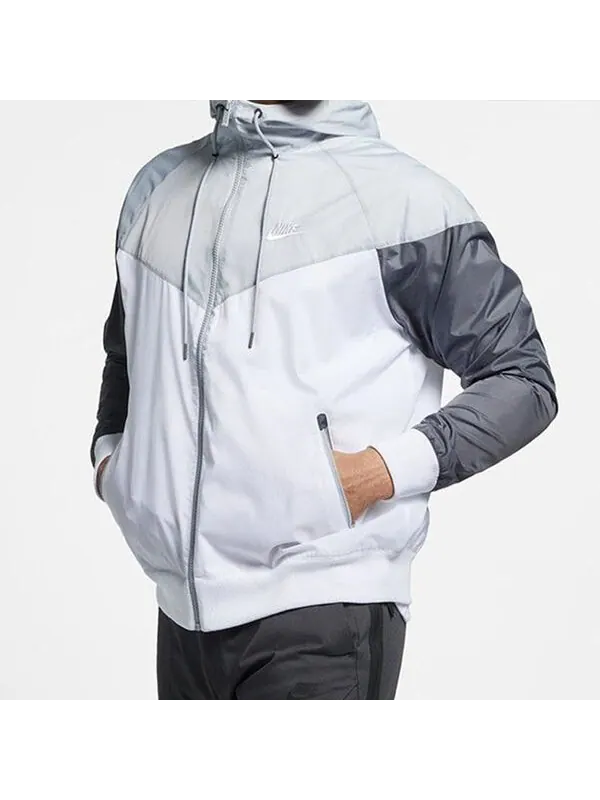 Куртка Nike Sports Windproof Colorblock Hooded Jacket Gray White Graywhite — изображение 3 из 4, серо-белый