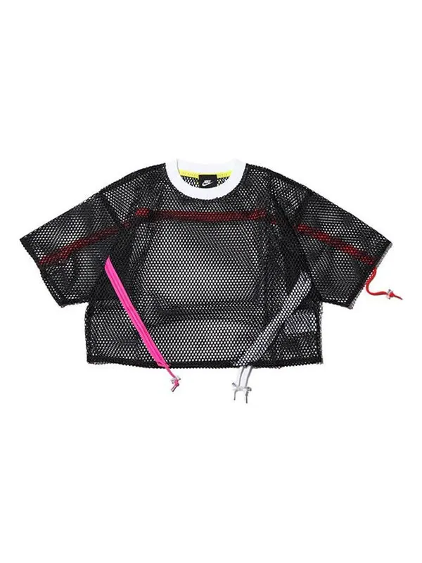 Футболка спортивная сетчатые спортивные со шнурком с коротким рукавом Nike — изображение 1 из 2, черный/белый