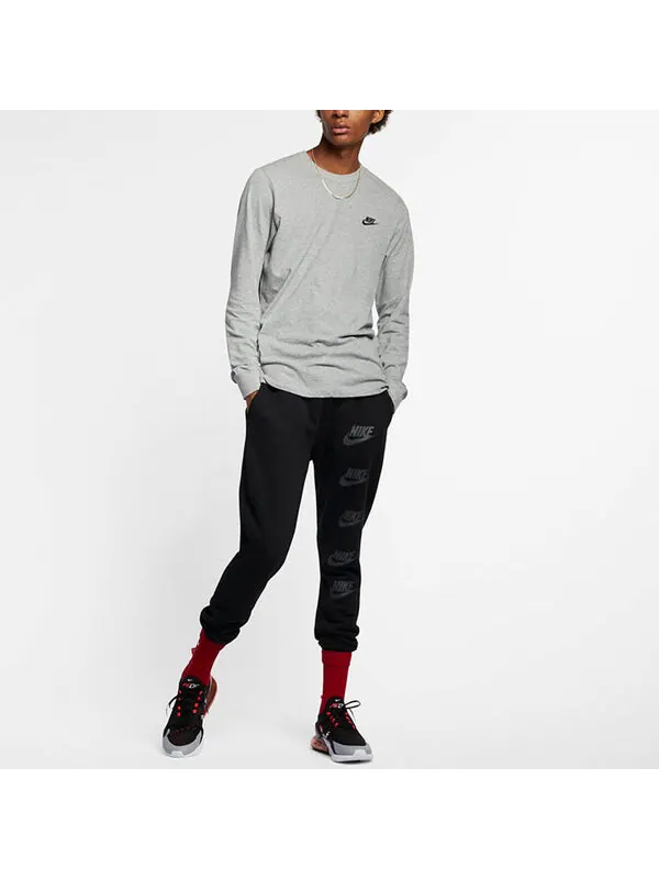 Футболка Men's Nike Embroidered Logo Loose Sports Running Long Sleeves Gray T-Shirt — изображение 3 из 3, мульти