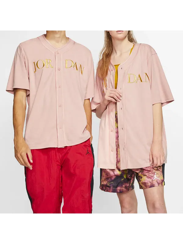 Спортивная футболка v neck button breathable short sleeve pink Air Jordan — изображение 3 из 4, золотистый