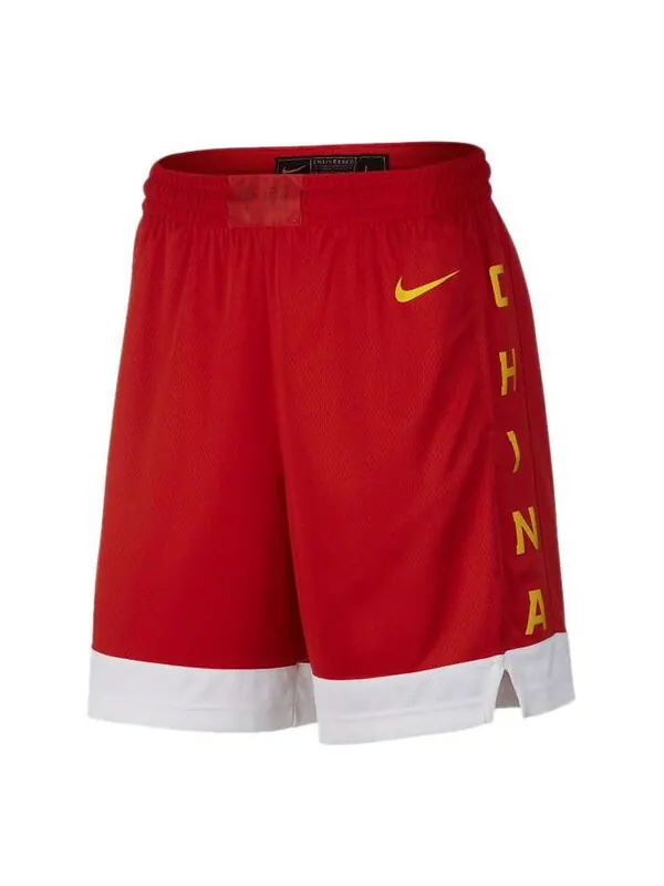 Шорты china team alphabet logo contrasting colors sports basketball shorts red Nike — изображение 1 из 3, красный/желтый