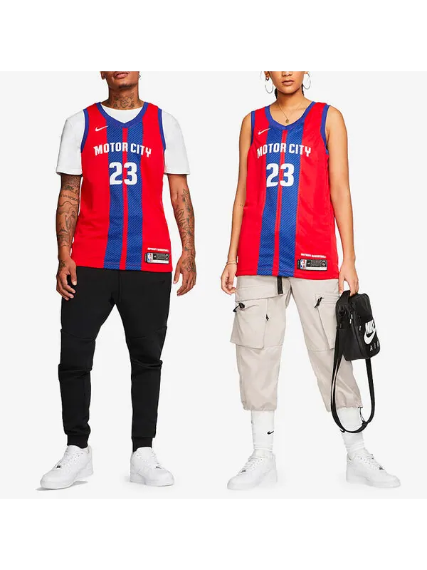 Спортивная футболка nba city version 20-21 season detroit pistons 23 alphabet printing basketball vest red Nike, красный