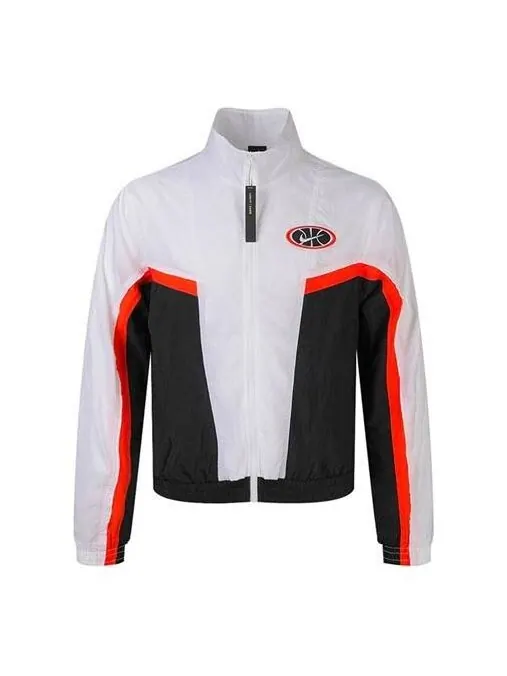 Куртка throwback woven sports basketball jacket black white Nike — изображение 1 из 4, черный/белый