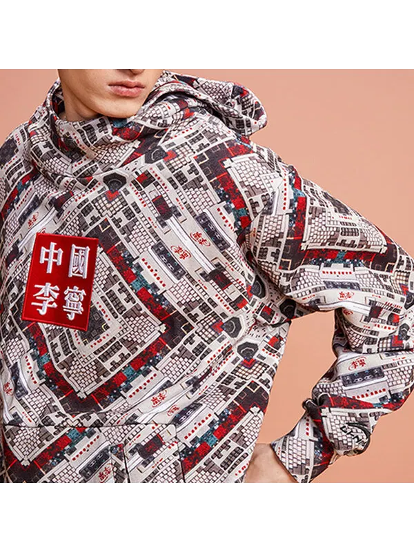 Толстовка свободный пуловер полный принт Li-Ning — изображение 3 из 3, серый/мульти