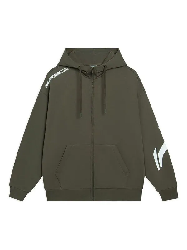 Толстовка с графическим капюшоном куртка Li-Ning — изображение 1 из 2, оливковый зеленый/белый