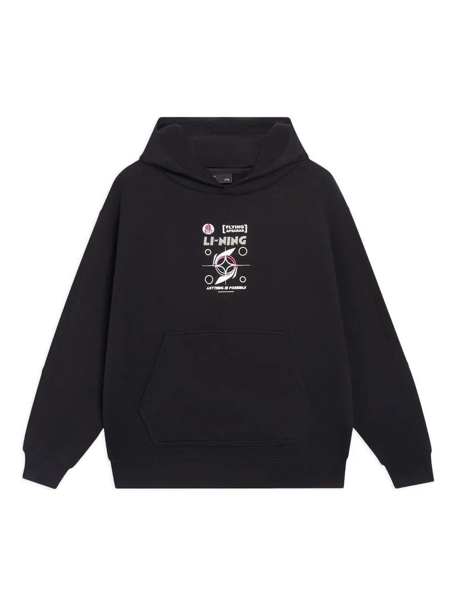Худи Li-Ning Sports Style Hoodie 'Black White' — изображение 1 из 2, черный