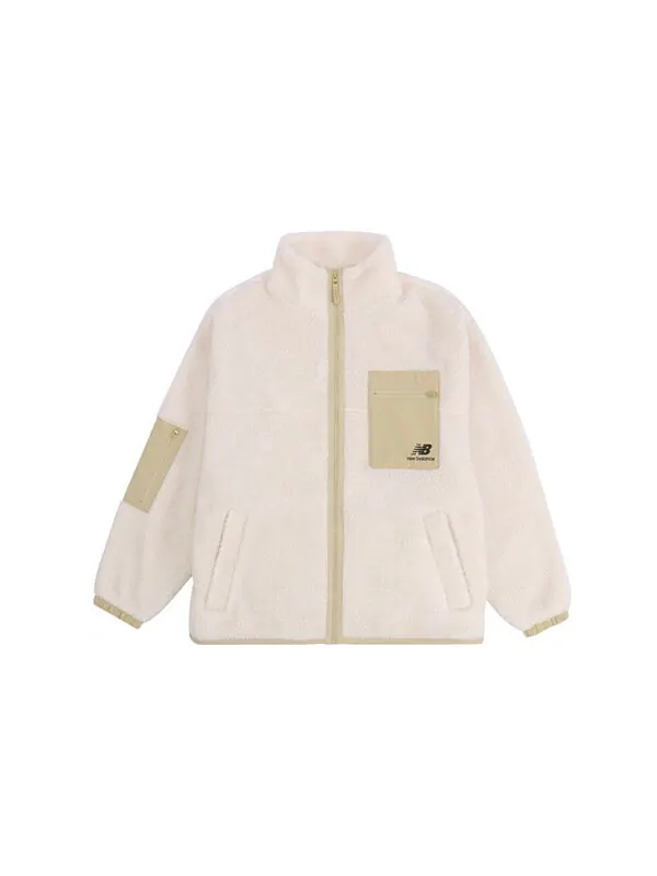 Куртка splicing retro stand collar knit lamb's wool short beige jacket New Balance — изображение 2 из 3, бежевый