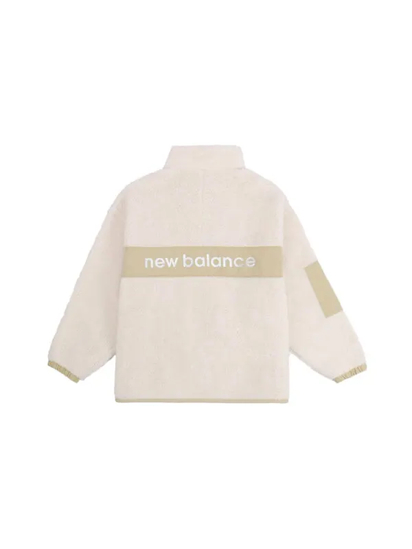 Куртка splicing retro stand collar knit lamb's wool short beige jacket New Balance — изображение 3 из 3, бежевый
