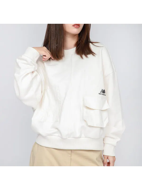 Свитер logo printing casual round neck pullover sports milky white hoodie New Balance — изображение 3 из 3, белый