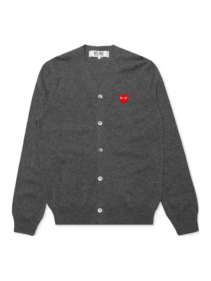 Кардиган COMME des GARCONS PLAY 25 с красным сердцем — изображение 1 из 2, серый