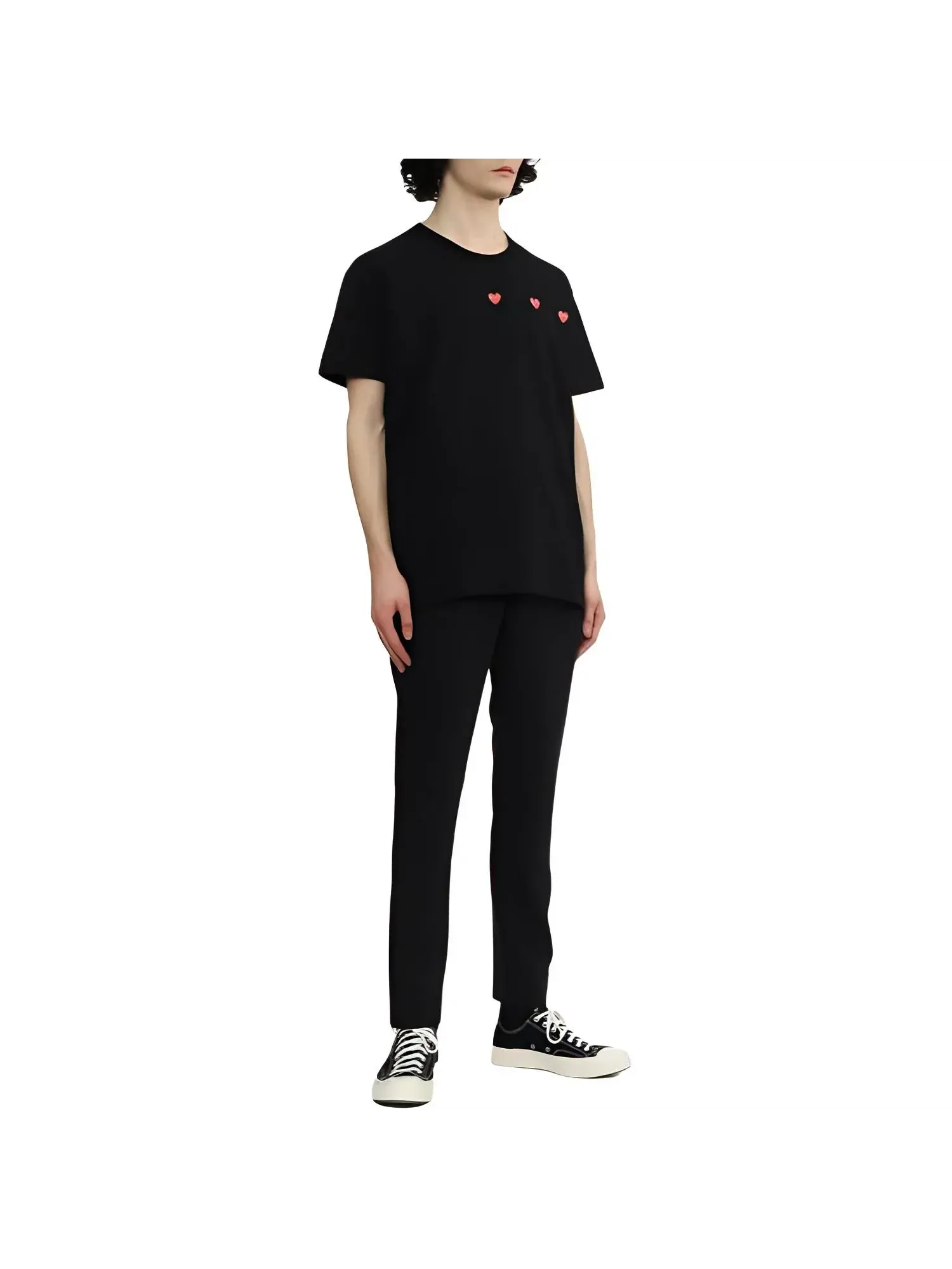 Футболка COMME des GARCONS PLAY SS25 с красными сердечками — изображение 3 из 4, черный