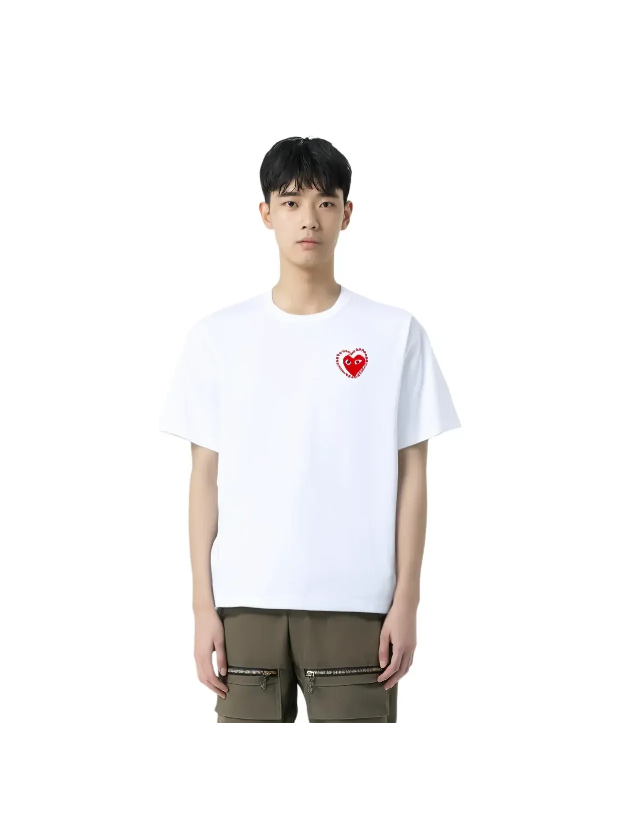 Футболка COMME des GARCONS PLAY SS25 Metalstone Heart 'White Red' AX-T802-051-2 — изображение 2 из 5, белый