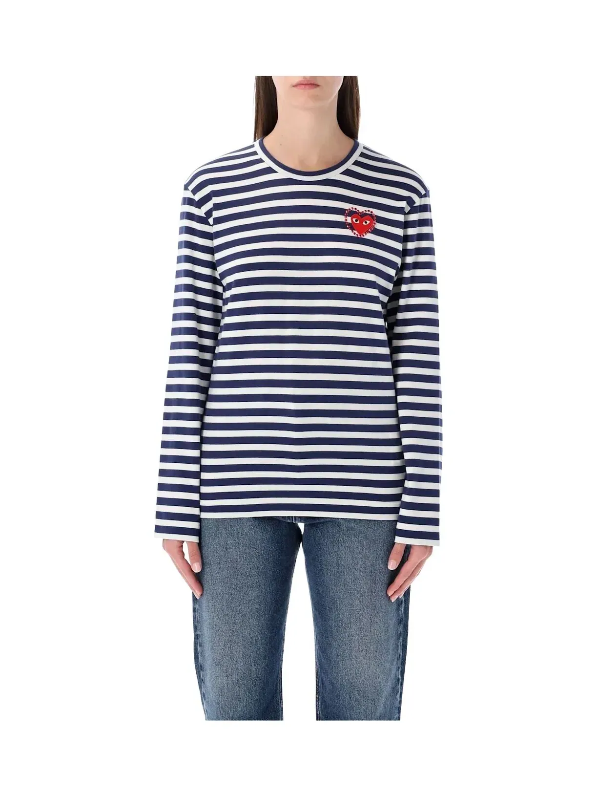 Футболка COMME des GARCONS PLAY SS25 Metalstone Stripe 'Navy White' AX-T806-051-1 — изображение 2 из 4, белый