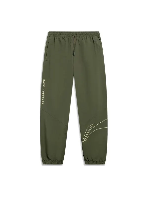 Штаны с графическим принтом, джоггеры, брюки Li-Ning — изображение 1 из 2, оливковый зеленый/белый
