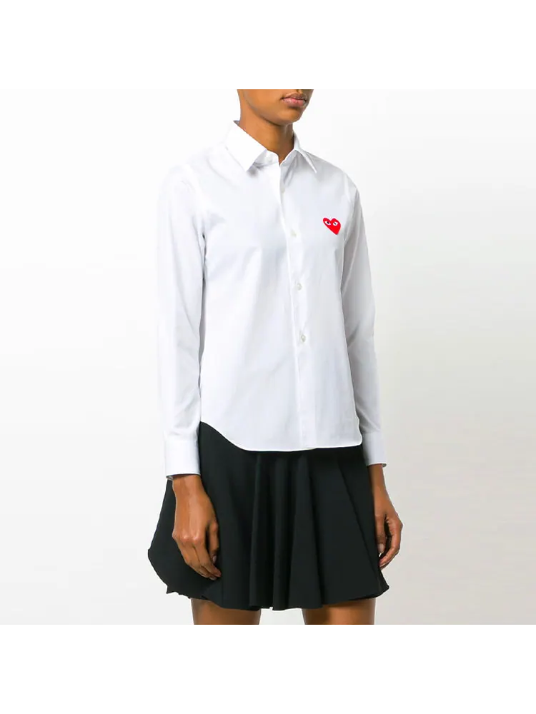 Рубашка (WMNS) COMME des GARCONS PLAY Shirt Red Emblem 'White' — изображение 4 из 5, белый