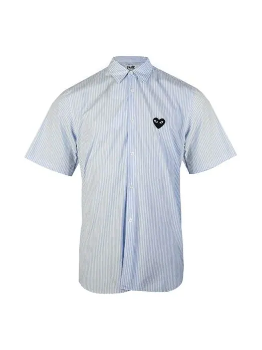 Рубашка black emblem striped short sleeve shirt 'light blue' Comme Des Garcons Play — изображение 1 из 2, светлый синий