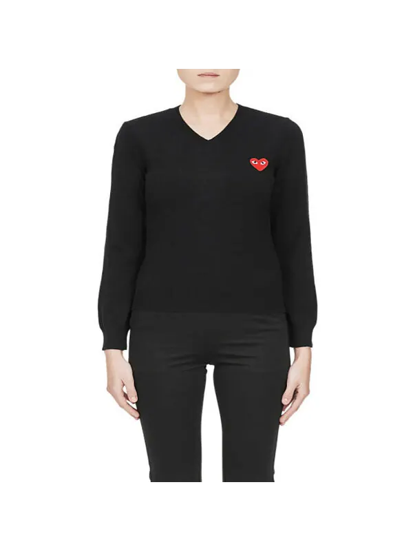 Свитер v-neck pullover red emblem 'black' Comme Des Garcons Play — изображение 2 из 4, черный