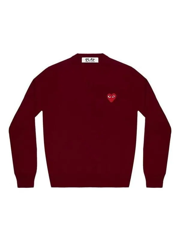 Свитер v-neck l/s t-shirt red emblem 'burgundy' Comme Des Garcons Play — изображение 1 из 1, бордовый