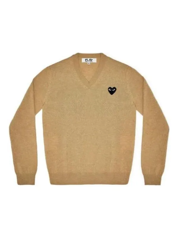 Свитер v-neck l/s t-shirt black emblem 'beige' Comme Des Garcons Play — изображение 1 из 2, бежевый