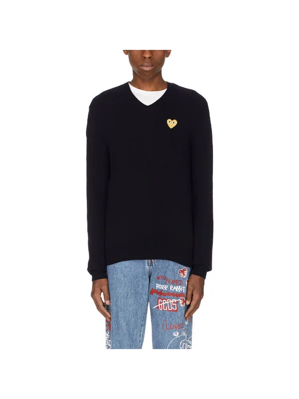 Свитер v-neck pullover gold emblem 'black' Comme Des Garcons Play — изображение 4 из 4, черный