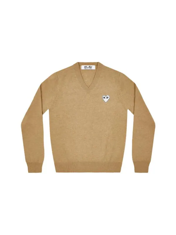Свитер v-neck pullover white emblem 'camel' Comme Des Garcons Play — изображение 2 из 2, бежевый