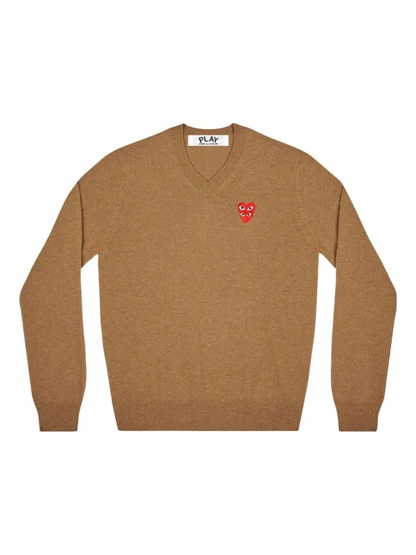 Свитер v-neck pullover red emblem 'brown' Comme Des Garcons Play — изображение 1 из 1, коричневый