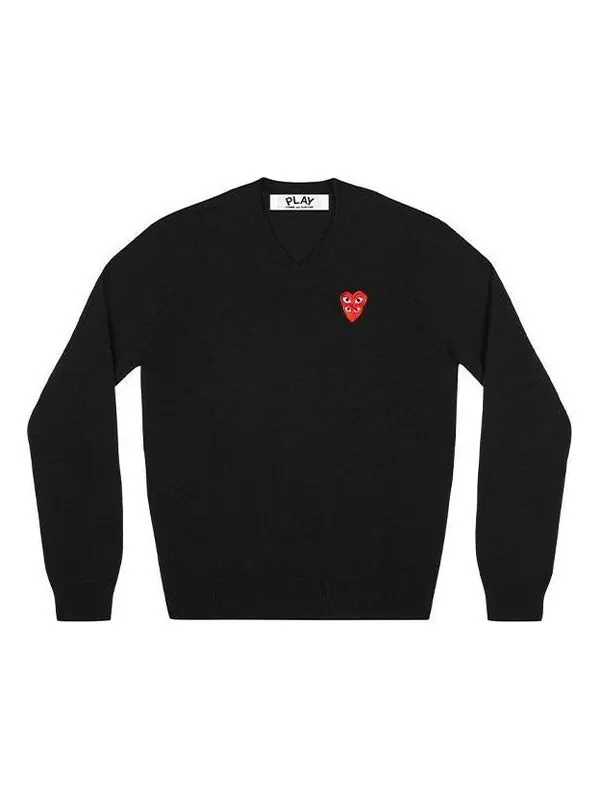 Свитер v-neck pullover red emblem 'black' Comme Des Garcons Play — изображение 1 из 1, черный