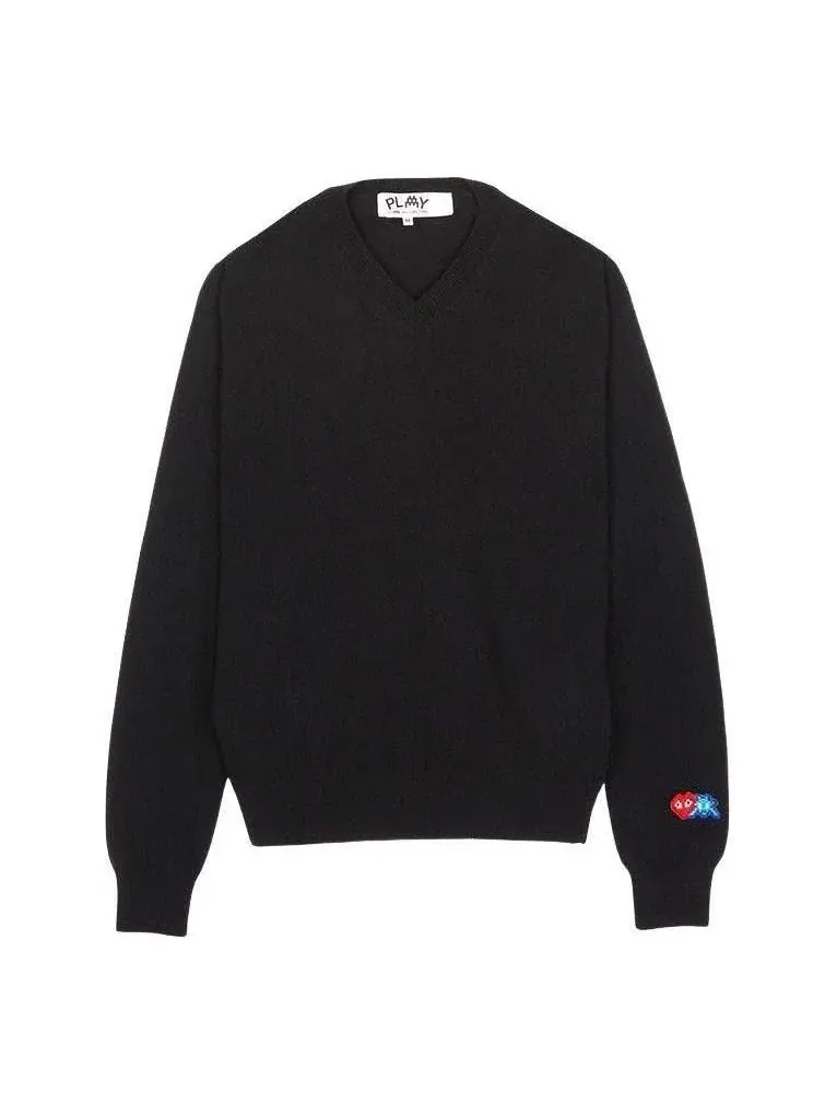 Кардиган COMME des GARCONS PLAY FW25 x Invader Double Pixel Heart Knitwear 'Black' AZ-N086-051-1 — изображение 1 из 4, черный
