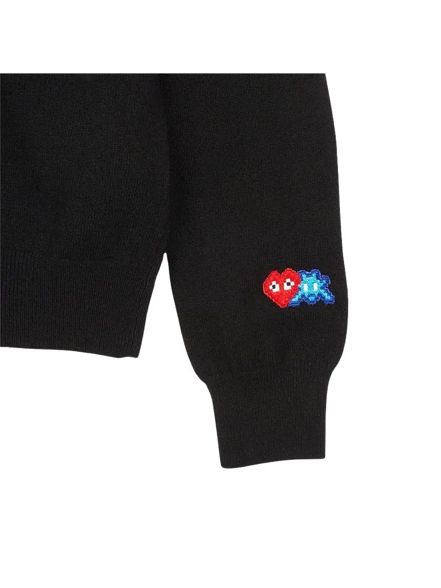 Кардиган COMME des GARCONS PLAY FW25 x Invader Double Pixel Heart Knitwear 'Black' AZ-N086-051-1 — изображение 3 из 4, черный