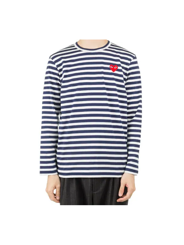 Футболка stripe long sleeves tee 'navy blue white' Comme Des Garcons Play — изображение 3 из 4, темно-синий