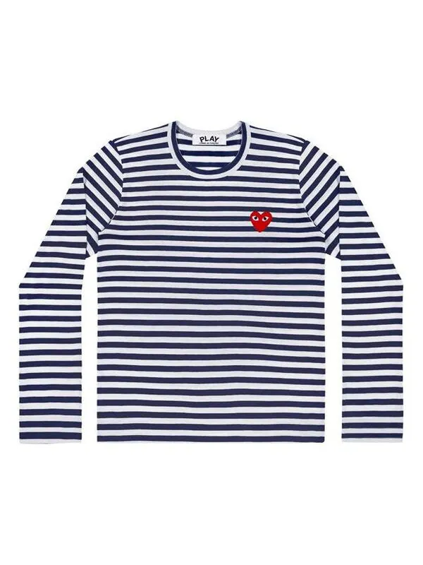 Футболка stripe small logo long sleeves tee 'blue white' Comme Des Garcons Play — изображение 1 из 4, темно-синий