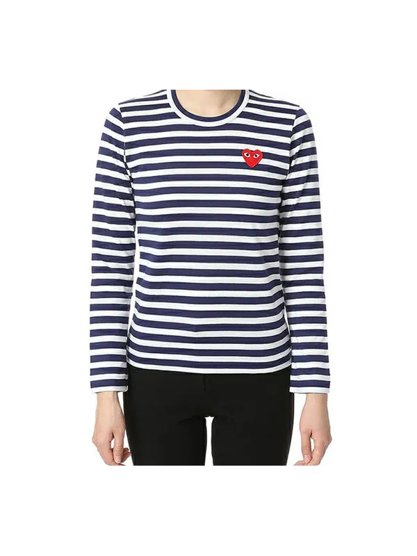 Футболка stripe small logo long sleeves tee 'blue white' Comme Des Garcons Play — изображение 2 из 4, темно-синий