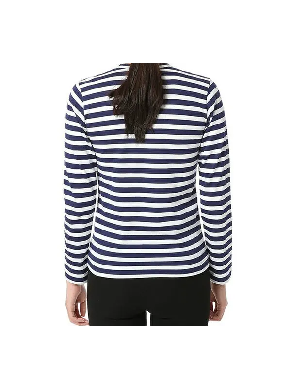 Футболка stripe small logo long sleeves tee 'blue white' Comme Des Garcons Play — изображение 3 из 4, темно-синий