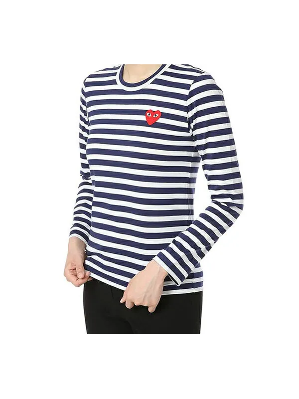 Футболка stripe small logo long sleeves tee 'blue white' Comme Des Garcons Play — изображение 4 из 4, темно-синий