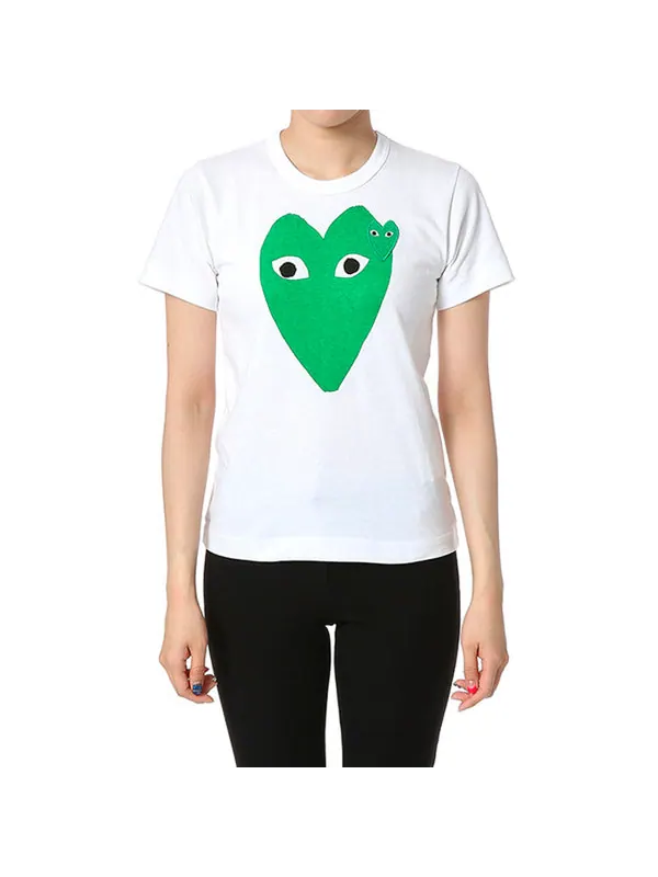 Футболка long hearts tee 'white green' Comme Des Garcons Play — изображение 2 из 4, белый