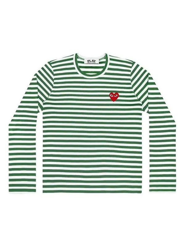 Футболка stripe long sleeves tee 'green white' Comme Des Garcons Play — изображение 1 из 1, зеленый, белый