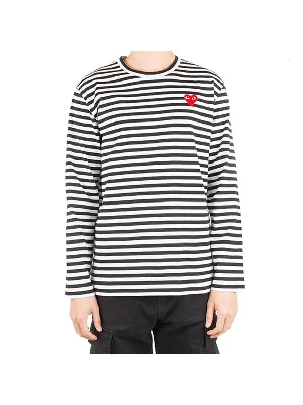 Футболка striped long-sleeve t-shirt 'white' Comme Des Garcons Play — изображение 3 из 4, черный/белый