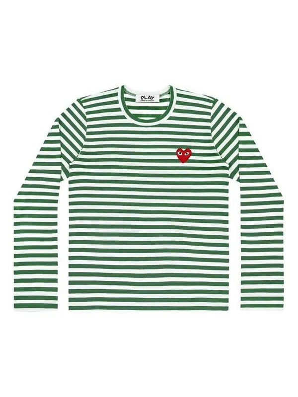 Футболка striped long-sleeve t-shirt 'green' Comme Des Garcons Play — изображение 1 из 4, зеленый/белый