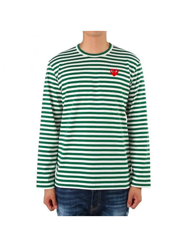 Футболка striped long-sleeve t-shirt 'green' Comme Des Garcons Play — изображение 2 из 4, зеленый/белый