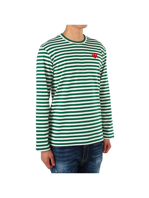 Футболка striped long-sleeve t-shirt 'green' Comme Des Garcons Play — изображение 3 из 4, зеленый/белый