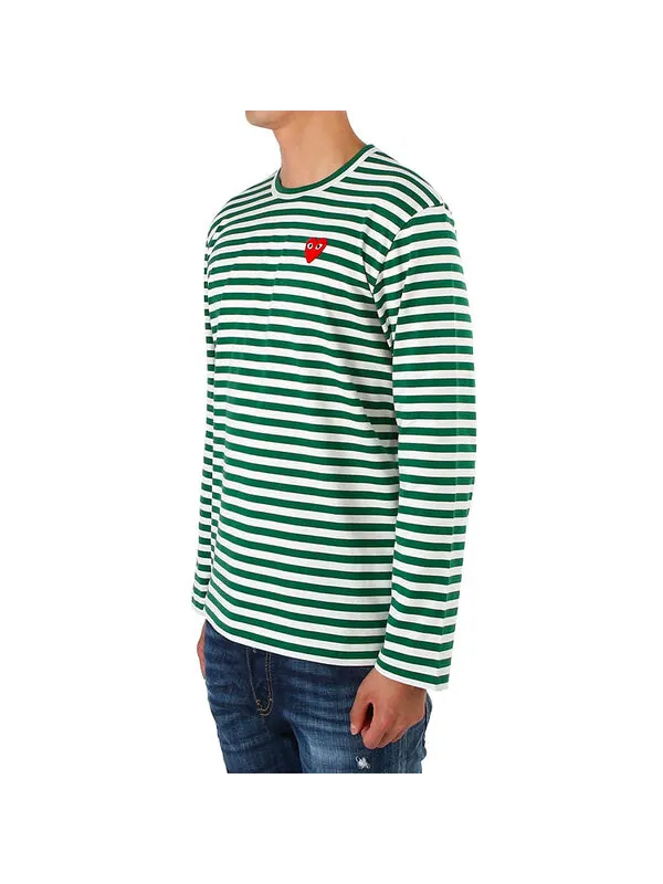 Футболка striped long-sleeve t-shirt 'green' Comme Des Garcons Play — изображение 4 из 4, зеленый/белый