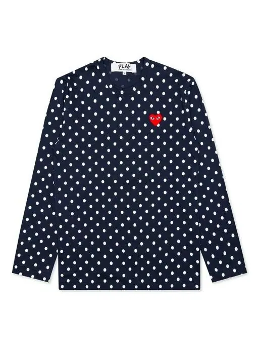 Футболка polka dots printing long sleeves tee 'blue' Comme Des Garcons Play — изображение 1 из 4, синий