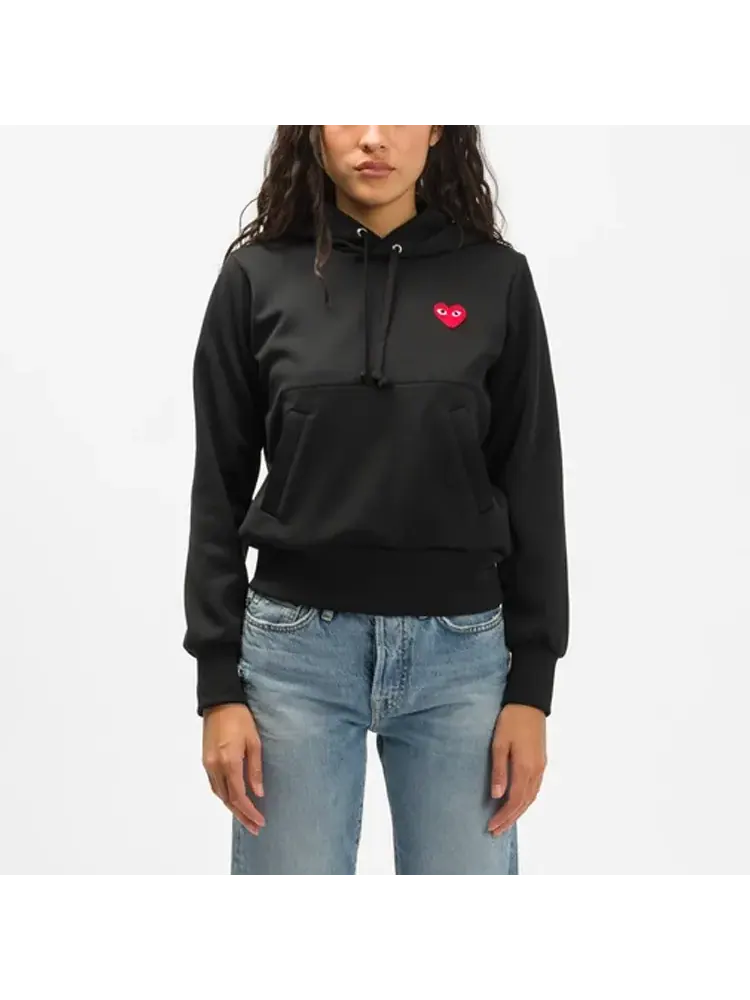 Худи (WMNS) COMME des GARCONS PLAY No Zip Hoodie Red Heart Emblem 'Black' — изображение 3 из 5, черный