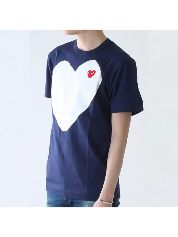 Футболка white heart t-shirt 'navy' Comme Des Garcons Play — изображение 4 из 4, темно-синий