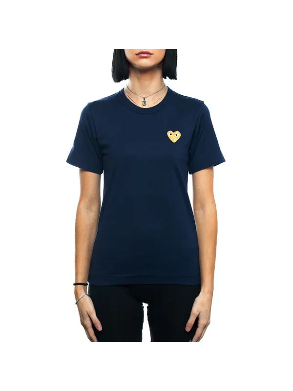 Футболка basic t-shirt gold emblem 'navy' Comme Des Garcons Play — изображение 2 из 3, темно-синий