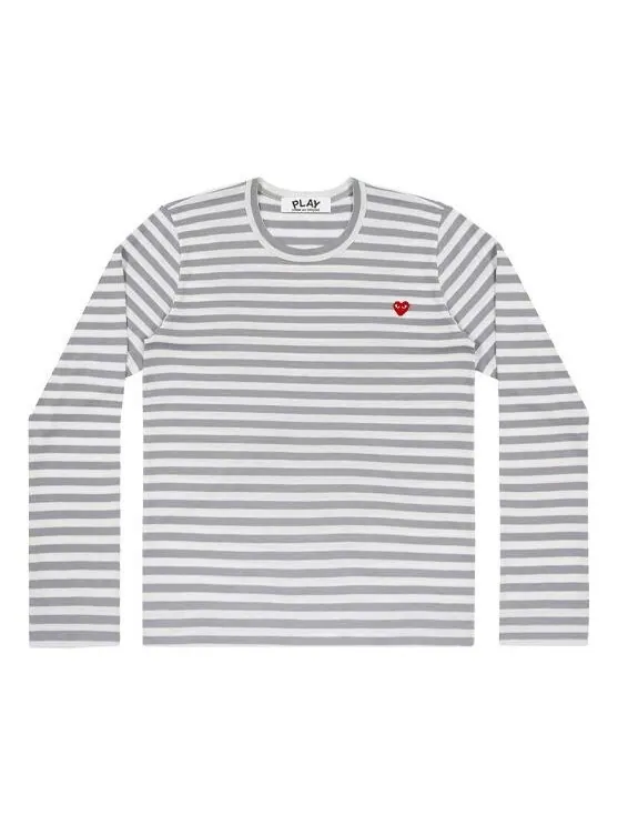 Футболка striped mini logo tee 'grey' Comme Des Garcons Play — изображение 1 из 4, серо-белый